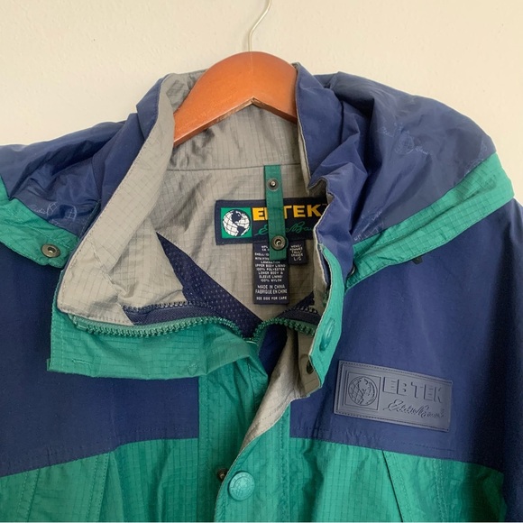 Vintage Eddie Bauer Ebtek Men's Large Gore-Tex Rain Ski Jacket Parka Hidden Hood - Picture 2 of 13